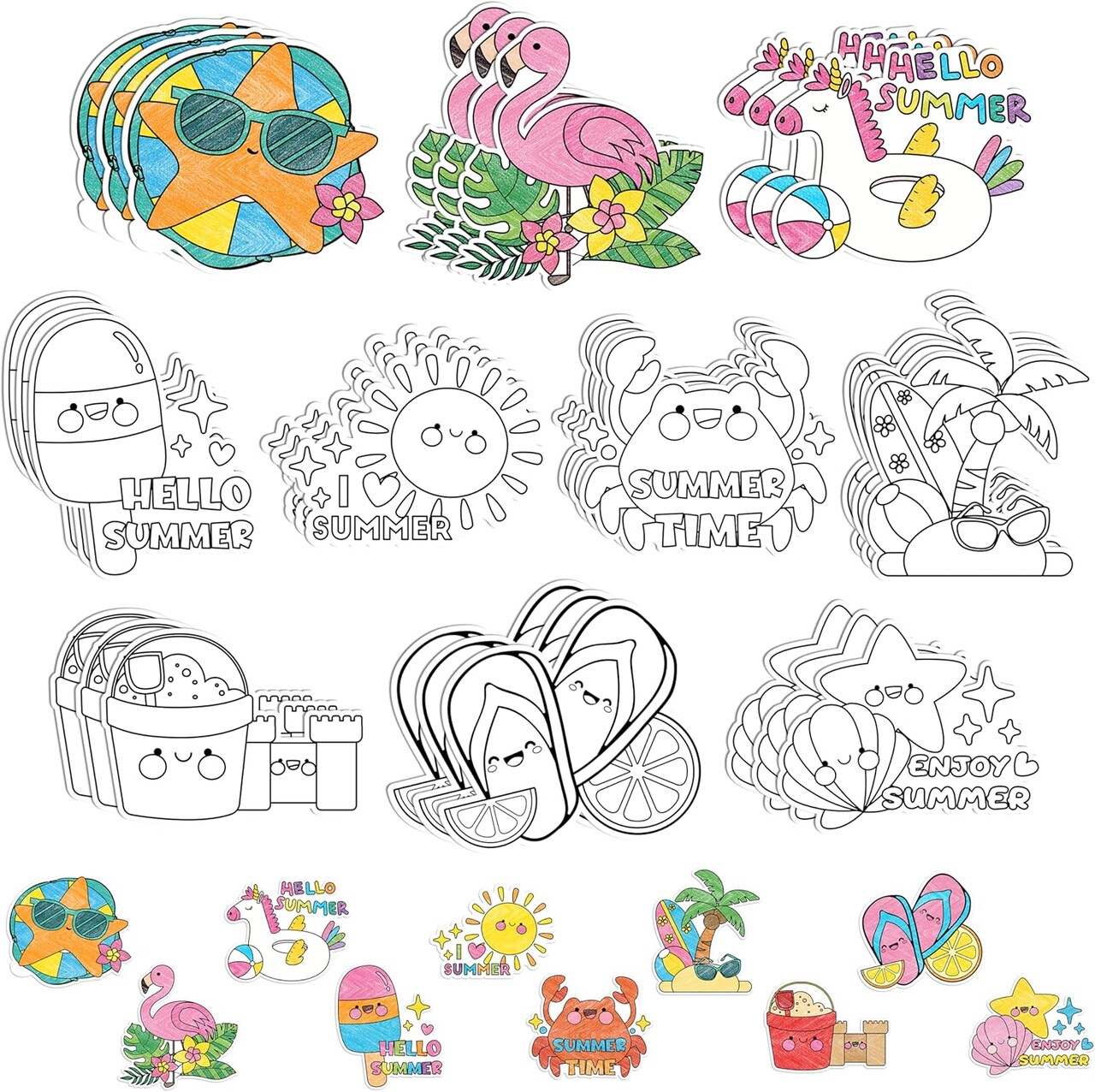 30 Set Kids DIY Coloring Fridge Magnets Craft Kit – Make Your Own Beach Summer Magnet Art Activity Set, Classroom Creative Art Supplies, Birthday Party Favors, School & Camp Craft Project